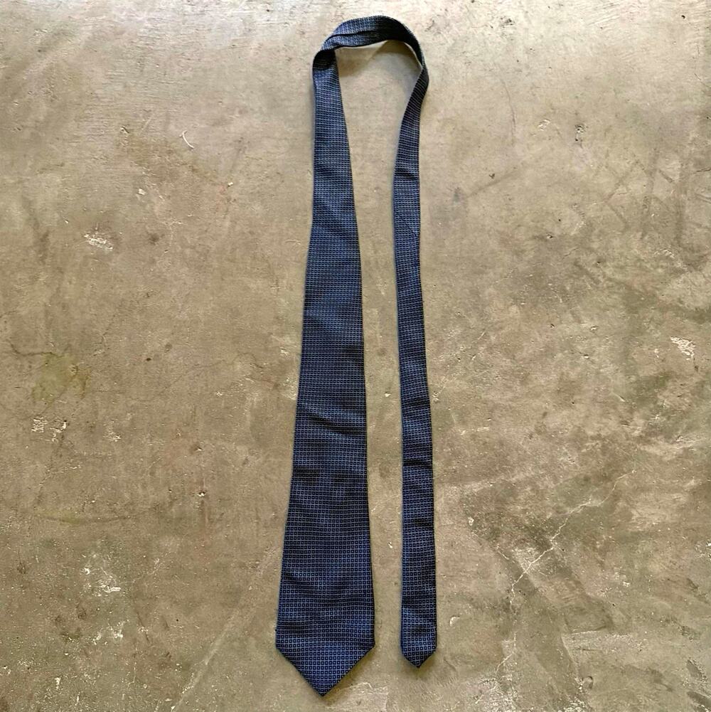 Polo by Ralph Lauren Geometric Silk Tie Navy Blue White Woven Logo Men's